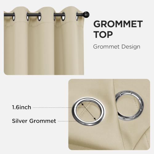 Blackout Curtains 72 Inches Long 2 Panels Set (Light Beige / 37"W x 72"L (Pack of 2))