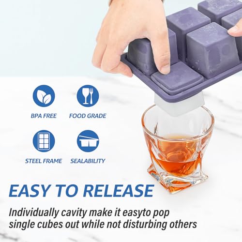 Large Silicone Ice Cube Trays with Lids (Purple+Purple)