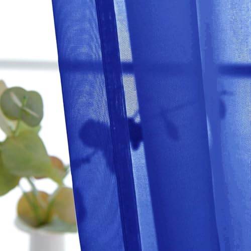 Basic Rod Pocket Sheer Voile Window Curtain Panels Blue Sapphire 1 Pair 2 Panels 26 Width 30 Inch Long for Kitchen Bedroom Children Living Room Yard（Blue Sapphire (Blue Sapphire / 26"W x 30"L (Pack of 2))