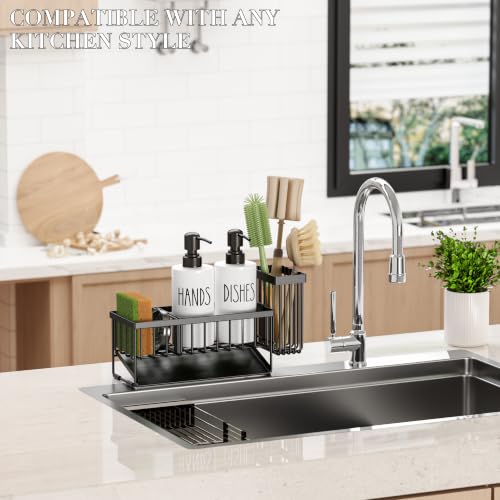 Kitchen Dish Soap Dispenser Set with Sponge Holder (Black+white)