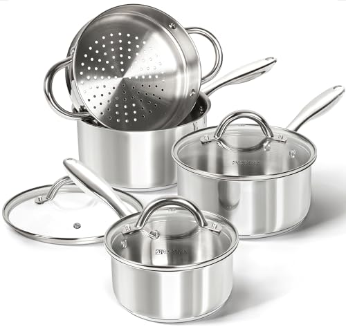 Stainless Steel Pot Set with Steamer (1+2+3QT)