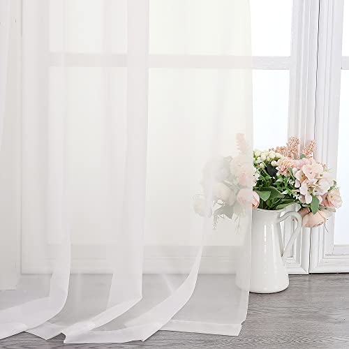 Ivory Sheer Scarf Valances for Windows 216 Inch Extra Long (Ivory / 42"W x 216"L (Pack of 2))