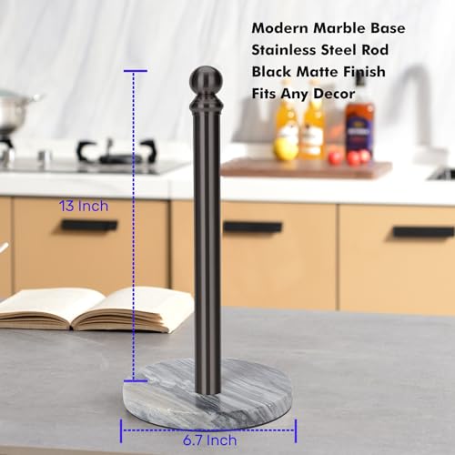 Black Paper Towel Holder Countertop with Heavy Marble Base (Black)