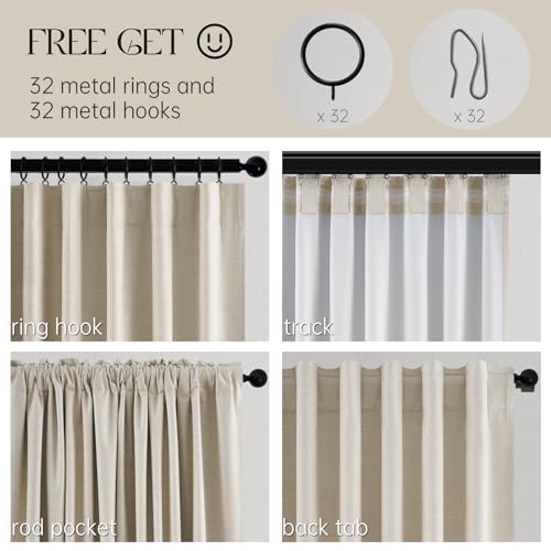 Linen Blackout Curtains 86 Inches Long for Bedroom 2 Panels Set 100% Blackout Drapes for Living Room Window Treatment Modern Farmhouse Back Tab Rod Pocket Beige White Drapes (Beige / 52"W x 86"L (Pack of 2))