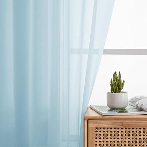 2 Pack Basic Sky Blue Sheer Curtain Drapes 72 Inch Length 2 Panels for Living Room (42"W x 72"L (Pack of 2) / Sky Blue)