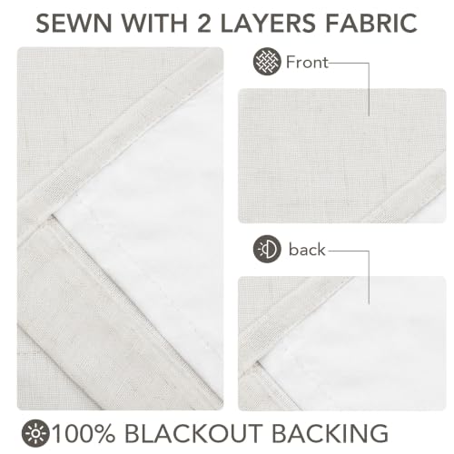 Pinch Pleated 100% Blackout Linen Curtains for Bedroom 108 Inch (White/Linen 100% Blackout / 40"W x 108"L (Pack of 2))