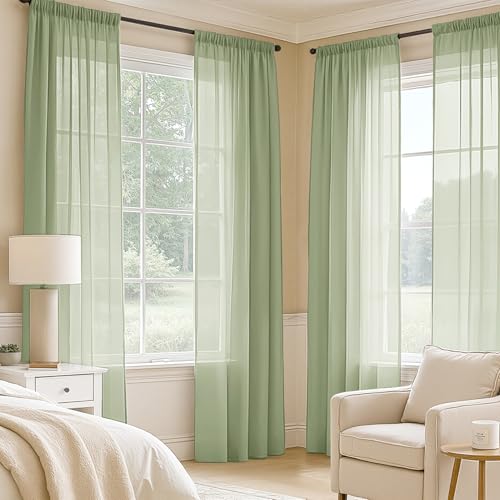 Sage Green Sheer Curtains 96 Inches Long 4 Panels 42 x 96 Inches (42"W x 96"L (Pack of 4) / Sage Green)