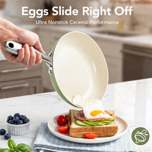 Pots and Pans Set Non Stick 8 Piece Ceramic Cookware Set Green (Green)