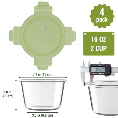 2Cup 16oz Glass Food Storage Containers with Lids (Multicolor+Clear / 16oz)