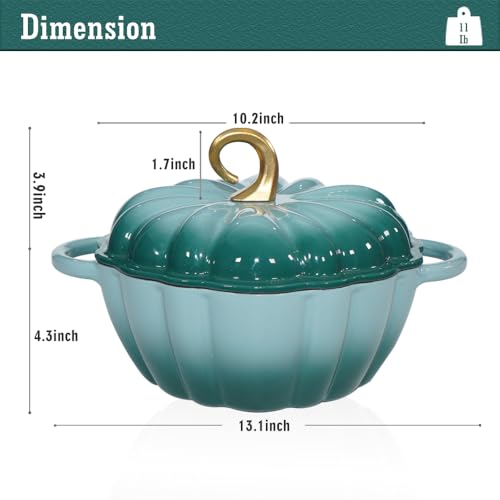 Pumpkin Enameled Cast Iron Dutch Oven with Lid (Cyan / 4.5QT)