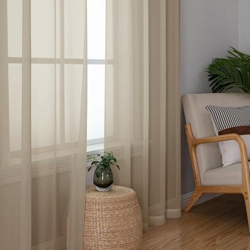 Taupe Sheer Curtains 90 Inches Long 2 Panels Set (42"W x 90"L (Pack of 2) / Taupe)