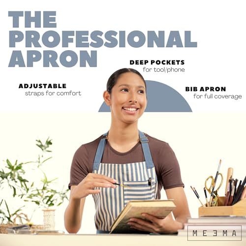 Chef Aprons for Women with Pockets (Blue Striped)