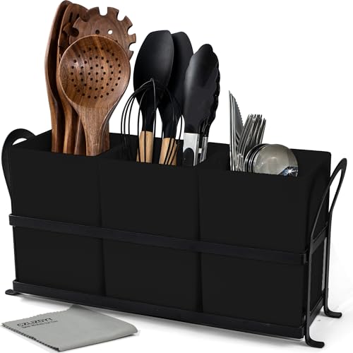 Large Drainage Kitchen Utensil Holder (Black / Extra Large (14.5"D x 4.5"W x 7.25"H）)
