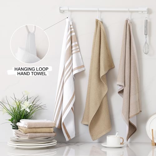 Cotton 380 GSM Premium Kitchen Towels (Khaki / 18" X 28" - 3 Pack)