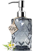 12Oz Diamond Grey Glass Soap Dispenser with 304 Rust Proof Soap Pump (Gray)