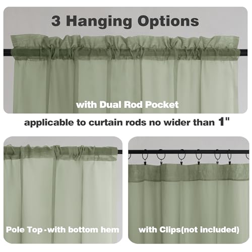 Sage Green Sheer Curtains 45 Inch Long 2 Panels (Sage Green / 42"W x 45"L (Pack of 2))