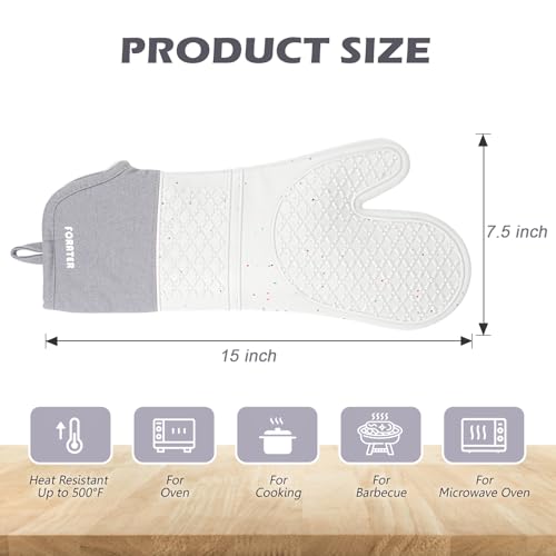 Extra Long Silicone Oven Mitts (Gray / 15''-2pcs)