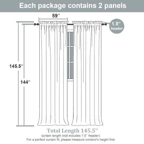 Extra Wide Sheer Cream Curtains 144 Inches Long 2 Panels (59"W x 144"L (Pack of 2) / Cream)
