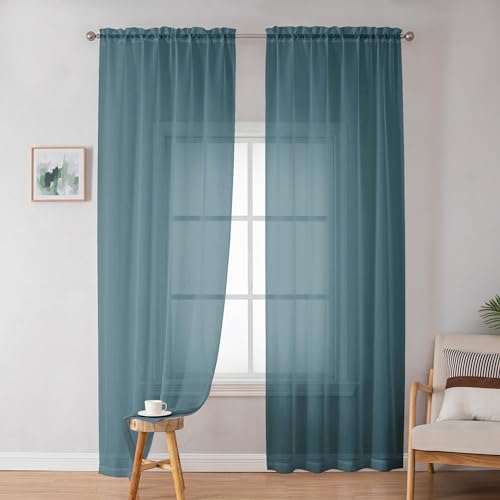 Teal Sheer Curtains 84 inches Long 2 Panels Set (Dusty Blue / 42"W x 84"L (Pack of 2))