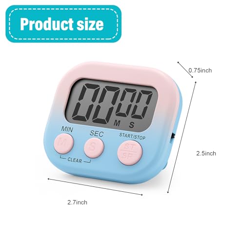 12 Pcs Digital Kitchen Magnetic Timer Bulk Classroom Count up Countdown Egg Timer Cute Desk Stopwatch for Back to School Teacher Kids Cooking Office (Gradient Style / Pink and Blue)