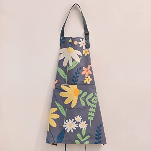 2 Pack Floral Apron for Women with Pockets (Green/Leaves)