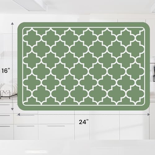 Dish Drying Mat Absorbent Dish Drying Mats for Kitchen Counter 16"x 24" (Stylish Green / 24" x 16")
