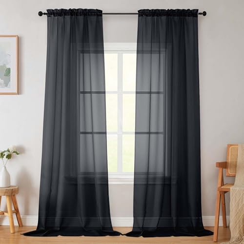 Black Sheer Curtains for Bedroom Living Room 96 Inches Long 2 Panels (Black / 42"W x 96"L (Pack of 2))