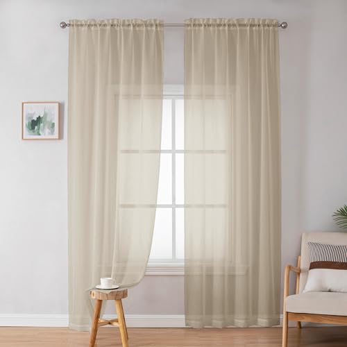 Extra Long Sheer Curtains 96 inches Long for Bedroom Living Room (Taupe / 42"W x 96"L (Pack of 2))