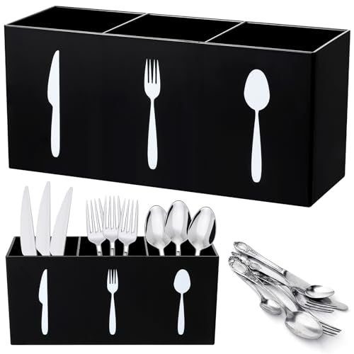 Acrylic Silverware utensil holder 3 Section (Black / L)