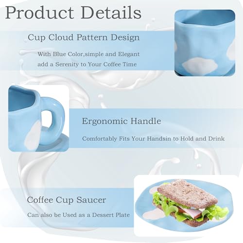 Coffee Mugs Set with Saucer Cute Cloud In The Sky Cup Gifts for Women for Birthday Tea Coffee Mug 250 ML Ceramic Cup Birthday Gift for Women Girls Mom Friend Coffee Mug aucer Set (#A Cloud In The Sky Coffee Mug Set with Saucer)