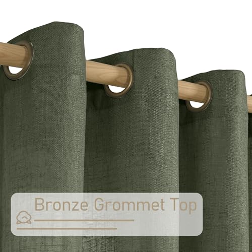 Semi Sheer Linen Curtains 102 inches Long for Living Room 2 Panels (52"W x 102"L (Pack of 2) / Olive Green)