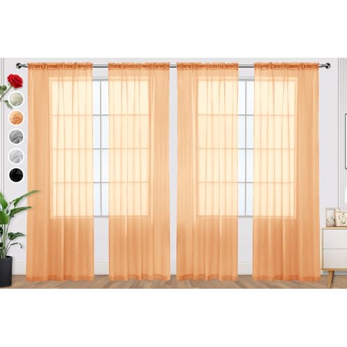 Beige Sheer Curtains 4 Panels Rod Pocket Semi (Beige / 52"W x 72"L (Pack of 4))
