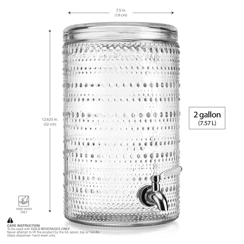 Glavers 2 Gallon Beverage Dispenser Clear Glass Hobnail Beaded Jug