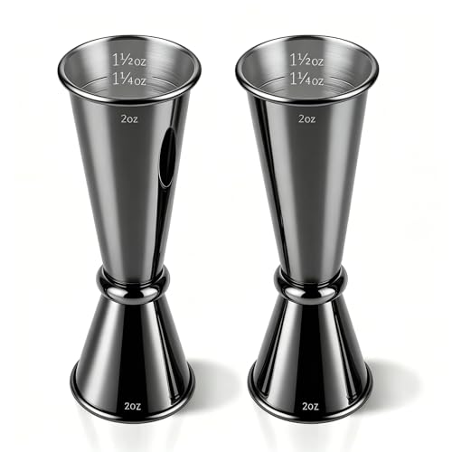 2 Pack Stainless Steel Cocktail Jiggers (2 Pack-B / Black)