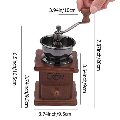 Manual Coffee Grinder Wood Vintage Antique Ceramic Hand Crank Coffee Mill With Adjustable Gear Setting Portable Hand Cleaning Brush Included (Wooden)