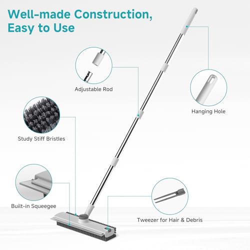Floor Scrub Brush with Long Handle Length Adjustable (White)
