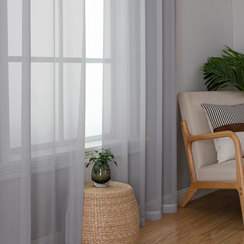 Light Grey Sheer Curtains 45 Inch Long 2 Panels (Light Grey / 42"W x 45"L (Pack of 2))