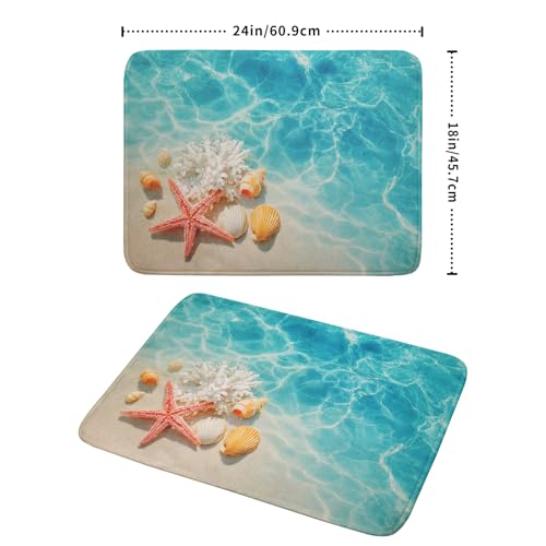 Coastal Starfish Dish Drying Mat 18"x24" Ocean Blue Sea Coral Seashell Dish Drainer Mats Nautical Beach Themed Decorative Reversible Dish Drying Pad for Kitchen Countertop Dining Room (24" x 18")