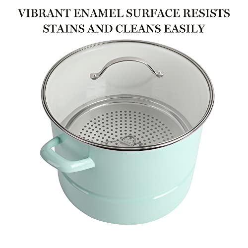 Thayer 16 Quart Enamel On Steel Scratch Resistant Steamer Stock Pot w (16.9 Quarts / Martha Blue)