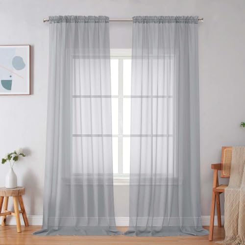 Light Grey Sheer Curtains 96 Inches Long 2 Panels (Light Grey / 59"W x 96"L (Pack of 2))