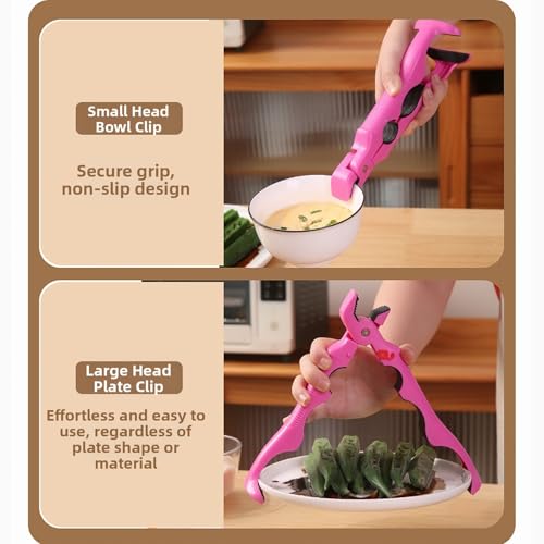 3-in-1 Hot Plate Gripper Tongs,Multi-Angle Hot Plate Gripper, Silicone Non-slip Hot Dish Plate Holder,Microwave Oven Cooking,Kitchen Utensil for Bowls,Pans,Dishes (2PCcrose red)