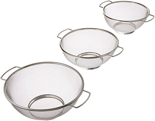 3 Piece Stainless Steel Fine Mesh Colander w (8”, 9”, 10”)