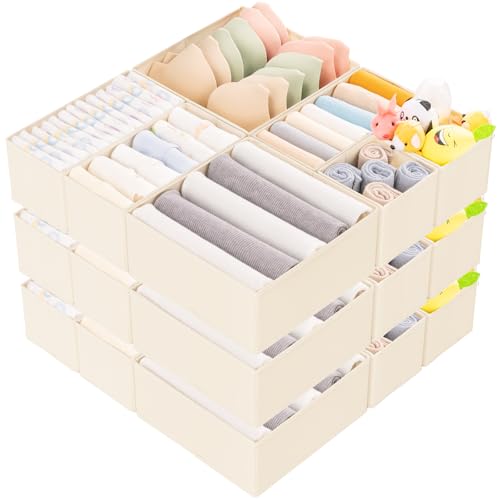 15 Pack Drawer Organizer for Clothes (15 PACK Beige)