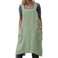 Cotton Linen Apron Blend Dress with Big Pockets for Women Square Pinafore Dress for Baking Cooking BBQ & Grill (Light Green / Medium)