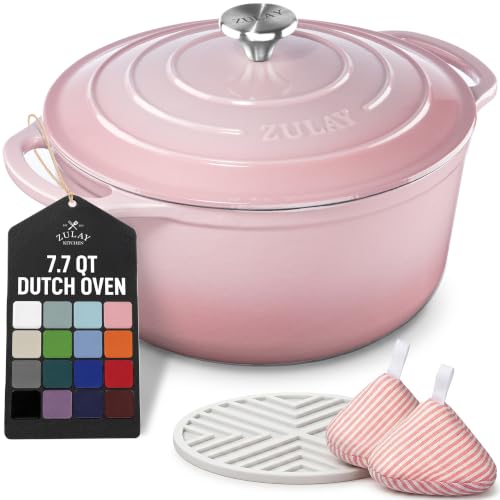 7.7 Quart Enameled Cast Iron Dutch Oven Pot with Lid (Pink / 7.7 Quart)