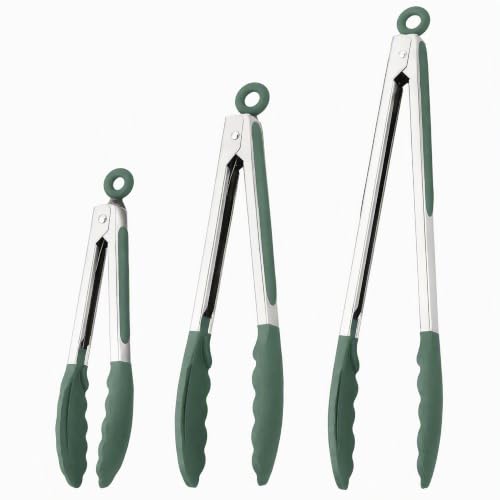 Kitchen Tongs with Silicone Tips (Sage Green)