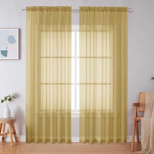 Gold Sheer Curtains 90 Inches Long 2 Panels (Gold / 59"W x 90"L (Pack of 2))