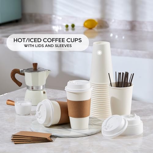 100 Pack] 16 oz Paper Coffee Cups (16oz 100Pack)