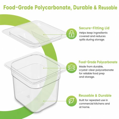 6 Pack NSF Polycarbonate Food Pans with Lids (6 PCS / 4'' Deep)