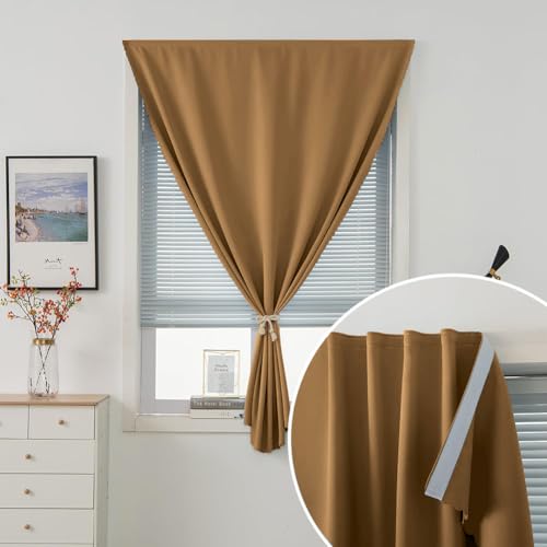 Instant Blackout Window Curtain with Reusable Adhesive (71"W x 72"L (Pack of 1) / Brown)
